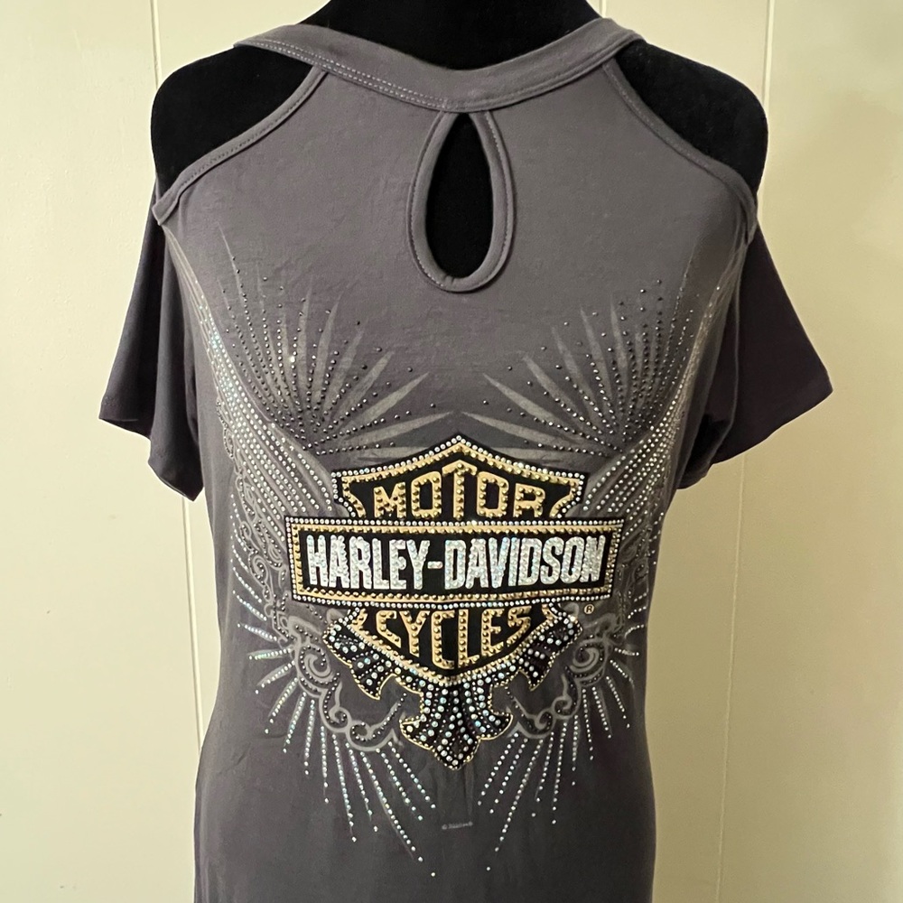 Harley Davidson top charmed wings cold shoulder keyhole medium NWT - Picture 3 of 14